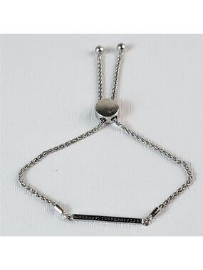 925 Sterling Silver Moissanite Bar Slider Bracelet Reversible Black Clear